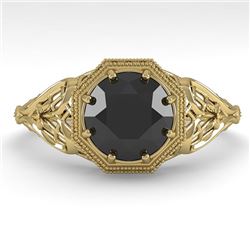 1.50 CTW Black Certified Diamond Engagement Ring Deco Size 7 18K Yellow Gold - REF-67W3F - 36055