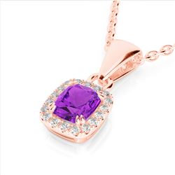 1.25 CTW Amethyst & Micro Pave VS/SI Diamond Halo Necklace 10K Rose Gold - REF-28T8M - 22876
