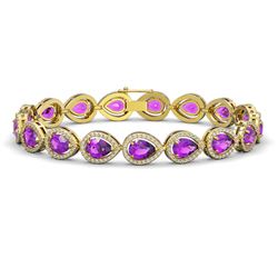 16.76 CTW Amethyst & Diamond Halo Bracelet 10K Yellow Gold - REF-274N4Y - 41131