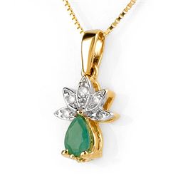 0.50 CTW Emerald & Diamond Necklace 10K Yellow Gold - REF-18H9A - 10354