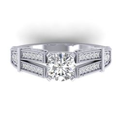 1.5 CTW Certified VS/SI Diamond Solitaire Art Deco Ring 14K White Gold - REF-373A3X - 30474
