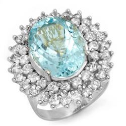 10.50 CTW Aquamarine & Diamond Ring 18K White Gold - REF-280F2N - 14383