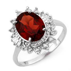 3.45 CTW Garnet & Diamond Ring 10K White Gold - REF-42H4A - 11686