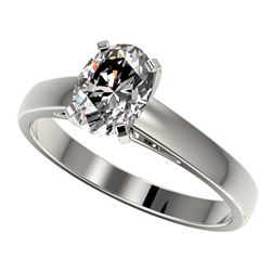 1.25 CTW Certified VS/SI Quality Oval Diamond Solitaire Ring 10K White Gold - REF-372W3F - 33010