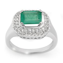 1.90 CTW Emerald & Diamond Ring 14K White Gold - REF-55W8F - 10620
