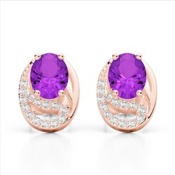 2.50 Amethyst & Micro Pave VS/SI Diamond Stud Earrings 10K Rose Gold - REF-25H6A - 22322