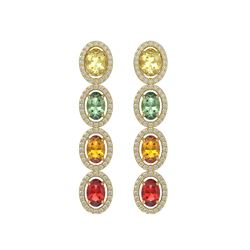 6.09 CTW Multi Color Sapphire & Diamond Halo Earrings 10K Yellow Gold - REF-135K3W - 40552