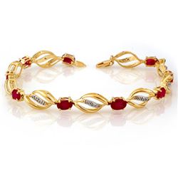 5.10 CTW Ruby & Diamond Bracelet 10K Yellow Gold - REF-70H9A - 10661