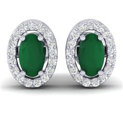 1.02 CTW Emerald & Micro Pave VS/SI Diamond Earrings Halo 18K White Gold - REF-34M5H - 21185