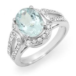 2.50 CTW Aquamarine & Diamond Ring 14K White Gold - REF-86F9N - 14539
