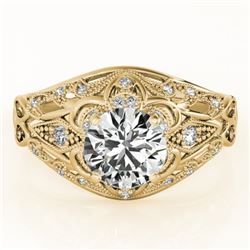 0.87 CTW Certified VS/SI Diamond Solitaire Antique Ring 18K Yellow Gold - REF-145K3W - 27335
