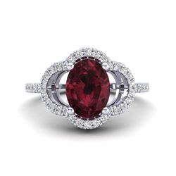 2 CTW Garnet & Micro Pave VS/SI Diamond Ring 10K White Gold - REF-33A3X - 20984