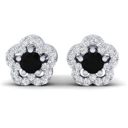 0.65 CTW Micro Pave VS/SI Diamond Earrings Moon Halo In 10K White Gold - REF-28F5N - 21208
