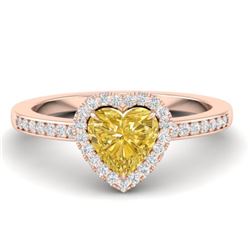 1 CTW Citrine & Micro Pave Ring Heart Halo 14K Rose Gold - REF-34K9W - 21402