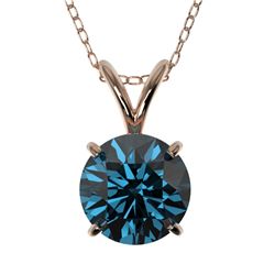 1.19 CTW Certified Intense Blue SI Diamond Solitaire Necklace 10K Rose Gold - REF-240F2N - 36786