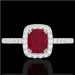 1.25 CTW Ruby & Micro Pave VS/SI Diamond Halo Ring 10K White Gold - REF-34M2H - 22908