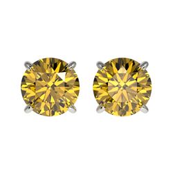 1.50 CTW Certified Intense Yellow SI Diamond Solitaire Stud Earrings 10K White Gold - REF-192A2X - 3