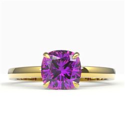 2 CTW Cushion Cut Amethyst Designer Engagement Ring 18K Yellow Gold - REF-33M6H - 22130