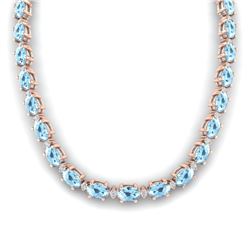 37.5 CTW Aquamarine & VS/SI Certified Diamond Eternity Necklace 10K Rose Gold - REF-425Y5K - 29417