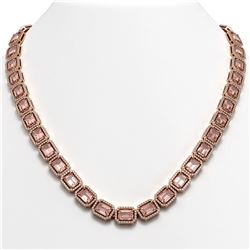 50.99 CTW Morganite & Diamond Halo Necklace 10K Rose Gold - REF-1273H5A - 41343