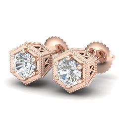 1.15 CTW VS/SI Diamond Solitaire Art Deco Stud Earrings 18K Rose Gold - REF-174A5X - 37218