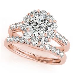 2.39 CTW Certified VS/SI Diamond 2Pc Wedding Set Solitaire Halo 14K Rose Gold - REF-436M9H - 30742