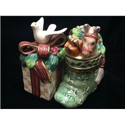 Fitz Floyd Gregorian Salt Pepper Shakers Christmas Stocking with Horse Gift with Dove