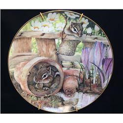 Geoff Mowery 1984 Collector Plate 'Chipmunks….small visitors ti the March garden'