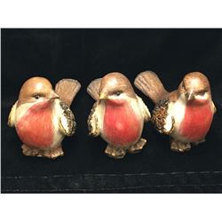 Lot of 3 Chickidees Bird Wooden Painted Figurine Décor