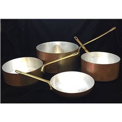Lot of 4 - E.P. Brass Plated Copper Pots and Pan