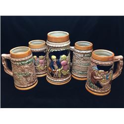 Set of 5 Beer Mugs Made in Japan Painted