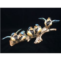 Made in Italy Five Blue Bird Chickadee Perch on Branch Décor