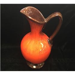 Orange Drip Glaze Pottery Pitcher Marked Evangeline Canada