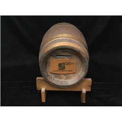 Vintage Whiskey Barrel Coin Bank Security Pacific with Dial Lock and Stand
