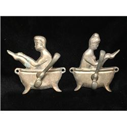 Lot of 2 - Brass His & Hers Towel Hangers