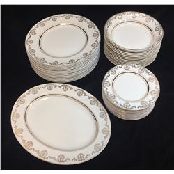 Set of 14 Glo-White Ironstone Alfred Meakin England with 22Kt Gold Plateware