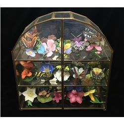 Set of Butterflies Figurines and Glass Decorative Cage