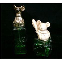 Lot of 2 - Avon Christmas Gift Glass Purfume Bottle with Mouse Top