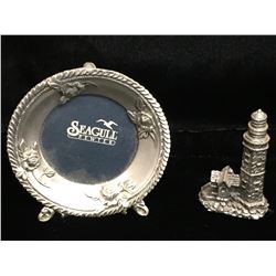 Lot of 2 - Lighthouse Décor & Seagull Pewter Picture Frame