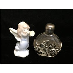 Lot of 2 - 1996 PMI Angel Trumpt Ornament & Small Purfume Bottle