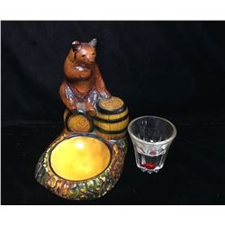 Candle Wax Holder, Bear & Beer Barrels and Shot Glass