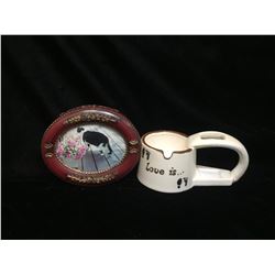Lot of 2 - Picture Frame Storage Holder & Love Is Small Mug