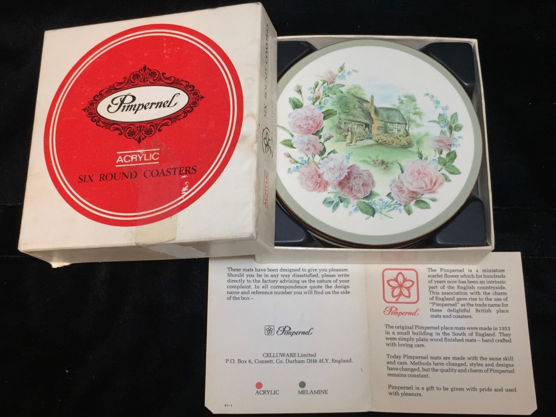 Six Pimpernel Acrylic Round Coasters