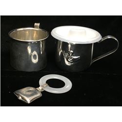 Lot of 3 - Silver Cups and Baby Rattle
