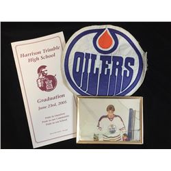 Lot of 3 - Sidney Crosby Graduate, Gretzky Signed Edmonton Oilers Jersey Logo, Gretzky Photo