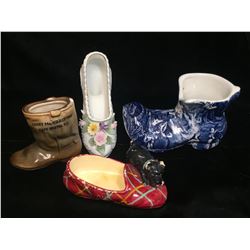 Lot of 4 Glass Ceramic Shoes,White Heel with Flowers, Giant MacAskill's Boot Cape Breton NS (Made in