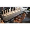 Image 1 : FOLDING WOOD TABLE AND TWO PEG RACKS W/ ROLLING WOOD CHAIR