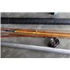 Image 2 : AINTIQUE CANE FISHING ROD POLES, METAL CYLINDER, AND REEL