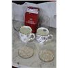 Image 1 : ROYAL ALBERT MUGS, ETCHED WINE GLASSES, AND COASTERS