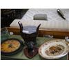 Image 1 : LOST PROPERTY COW BUST, CARVED WOOD CONTAINER, TURKEY PLATTER, GLASS JAR AND WALL CLOCK